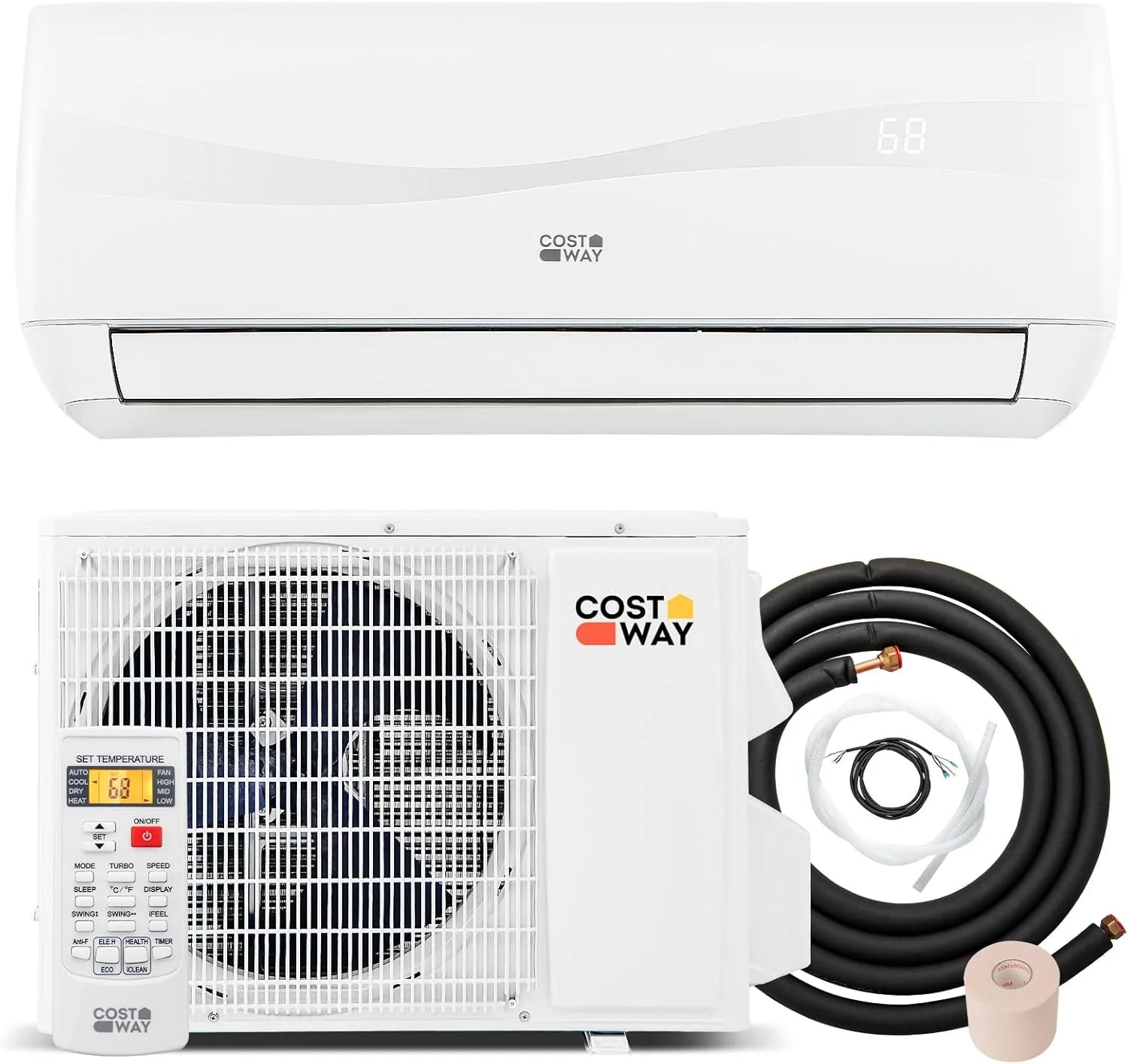 12000-watt mini split air conditioner and heater, 20 energy efficiency rating, 115 volts, wall-mounted tubeless air
