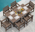 SERWALL 7-Piece Patio Table Set, Outdoor HDPE Dining Furniture with Umbrella Hole, All Weather Table and Chairs for Lawn