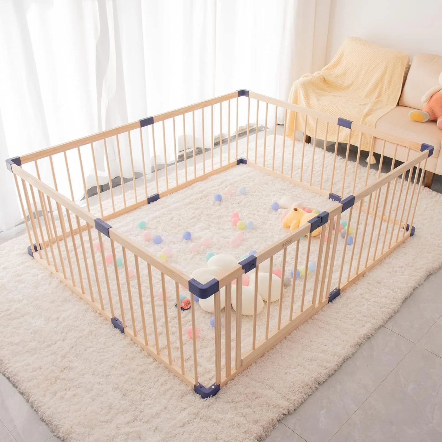 Wooden Baby Playpen with Safety Gate 47" x 63"