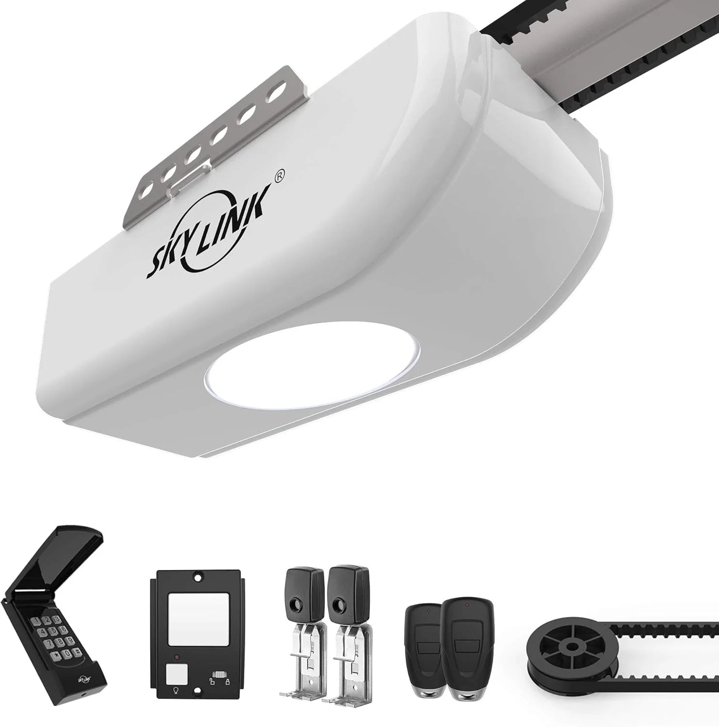 3/4 HP Garage Door Opener with Alexa, Ultra-Quiet DC Motor, Belt Drive, LED Lights, Remote, LCD Wall Panel, Wireless Keypad &