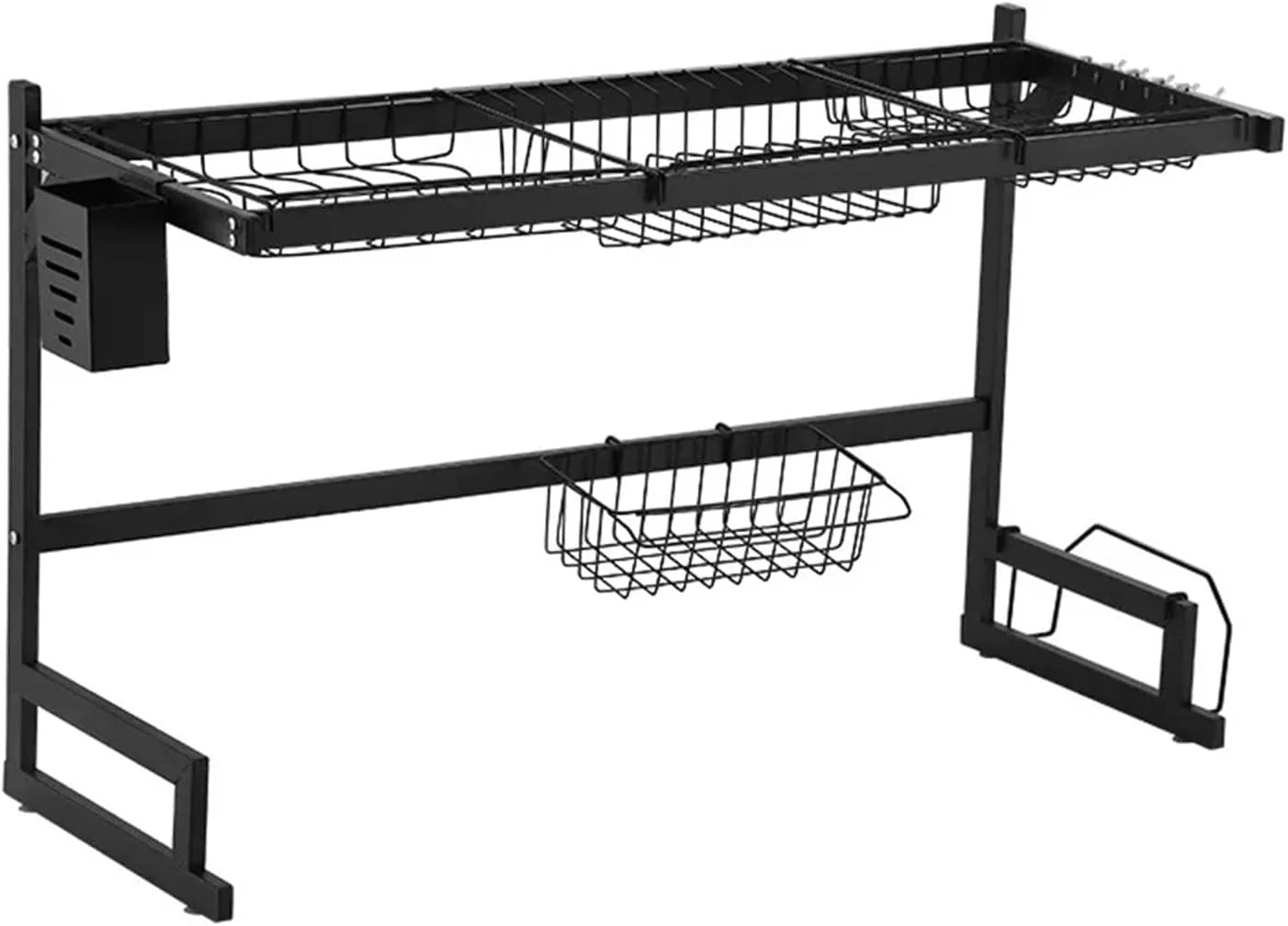85CM Dish Drying Rack Kitchen Over The Sink Dish Drain Rack Utensil Holder Double Sink Stainless Steel Matt Black kitchen