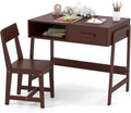 Kids Desk and Chair Set, Wooden Children School Study Table and Chair w/Storage Drawer & Hutch, Student Writing Desk Computer