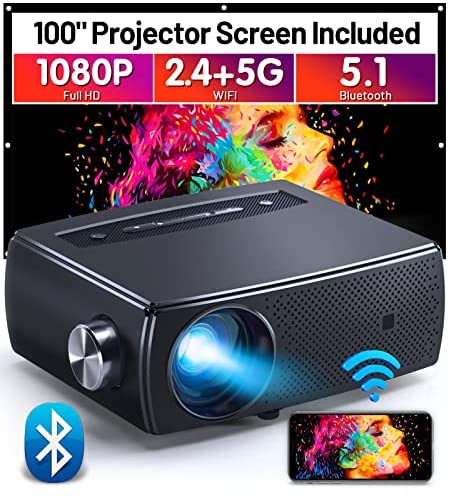 Mini Bluetooth Projector, CLOKOWE 9600L 1080P HD 5G WiFi Projector, Support 4K & Zoom, Portable Movie Projector with Dolby
