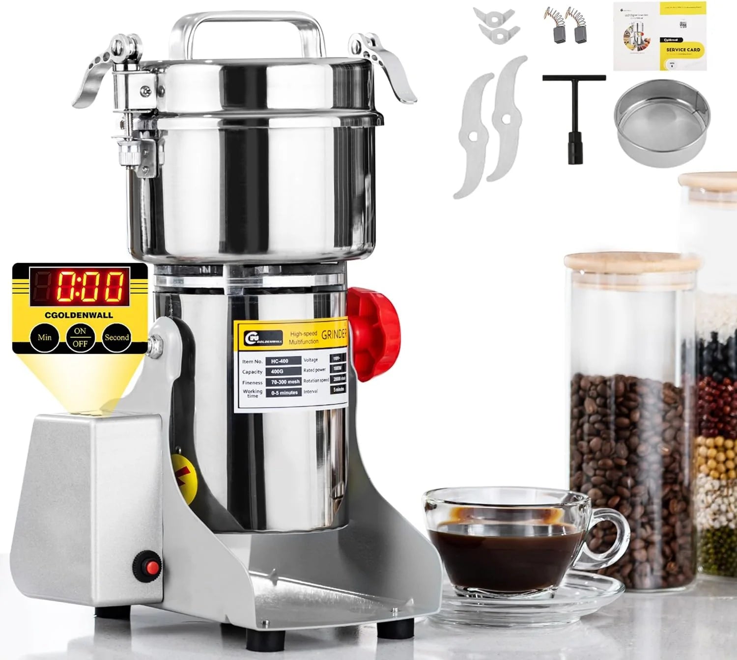 400g Swing Type Electric Grain Herb Grinder, High-Speed Commercial Dry Powder Machine, CE Certified