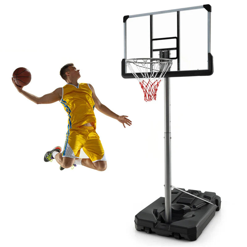Portable Outdoor Basketball Hoop 64-79 Adjustable Poolside Basketball Goal System with 44" Backboard Wheeled Fillable Base