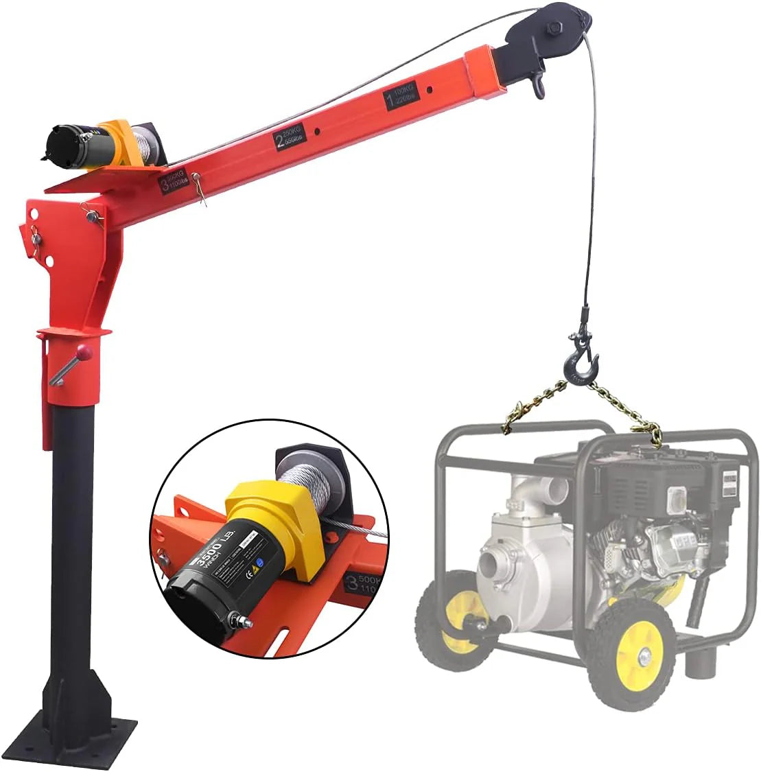 Pismire Winch Versatile 0.5T Folding Truck-Mounted Bed Crane Hoist Lift Pickup with Electric Winch 3500 lb 12V, Painted Steel