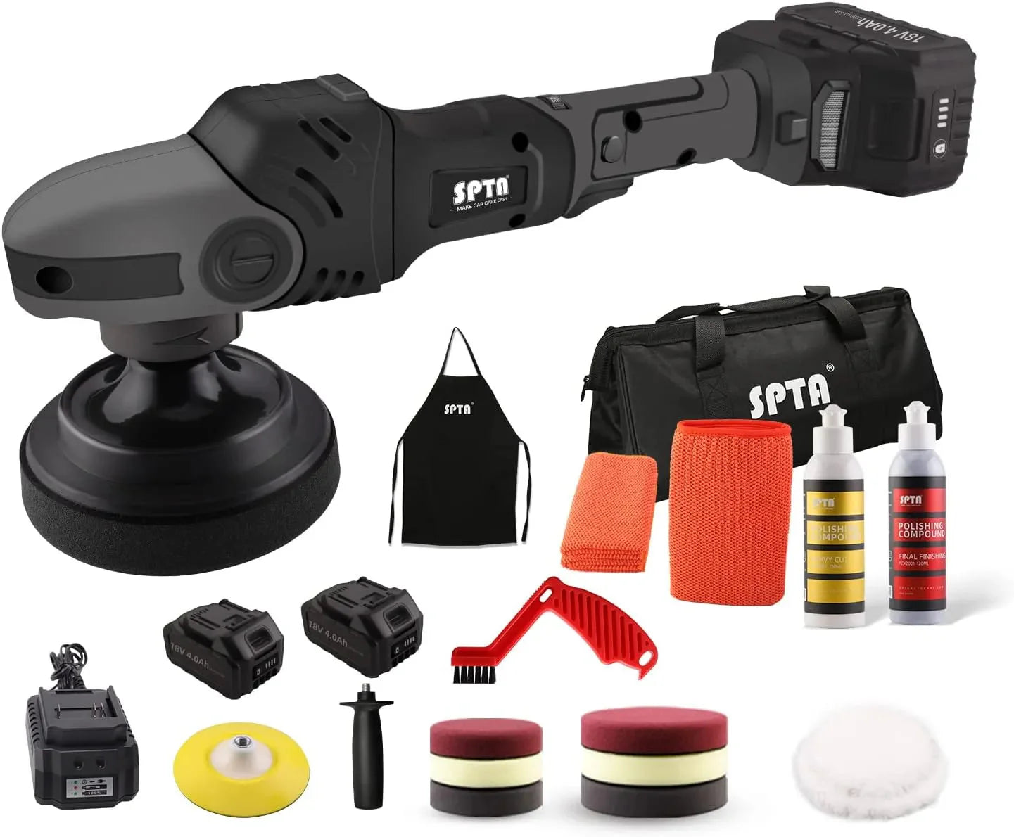 Buffer Polisher, 18V Cordless Rotary Polisher, 4Inch & 5Inch Car Polisher with 7 Variable Speed 2Pcs 4.0Ah Battery, 2 Backing