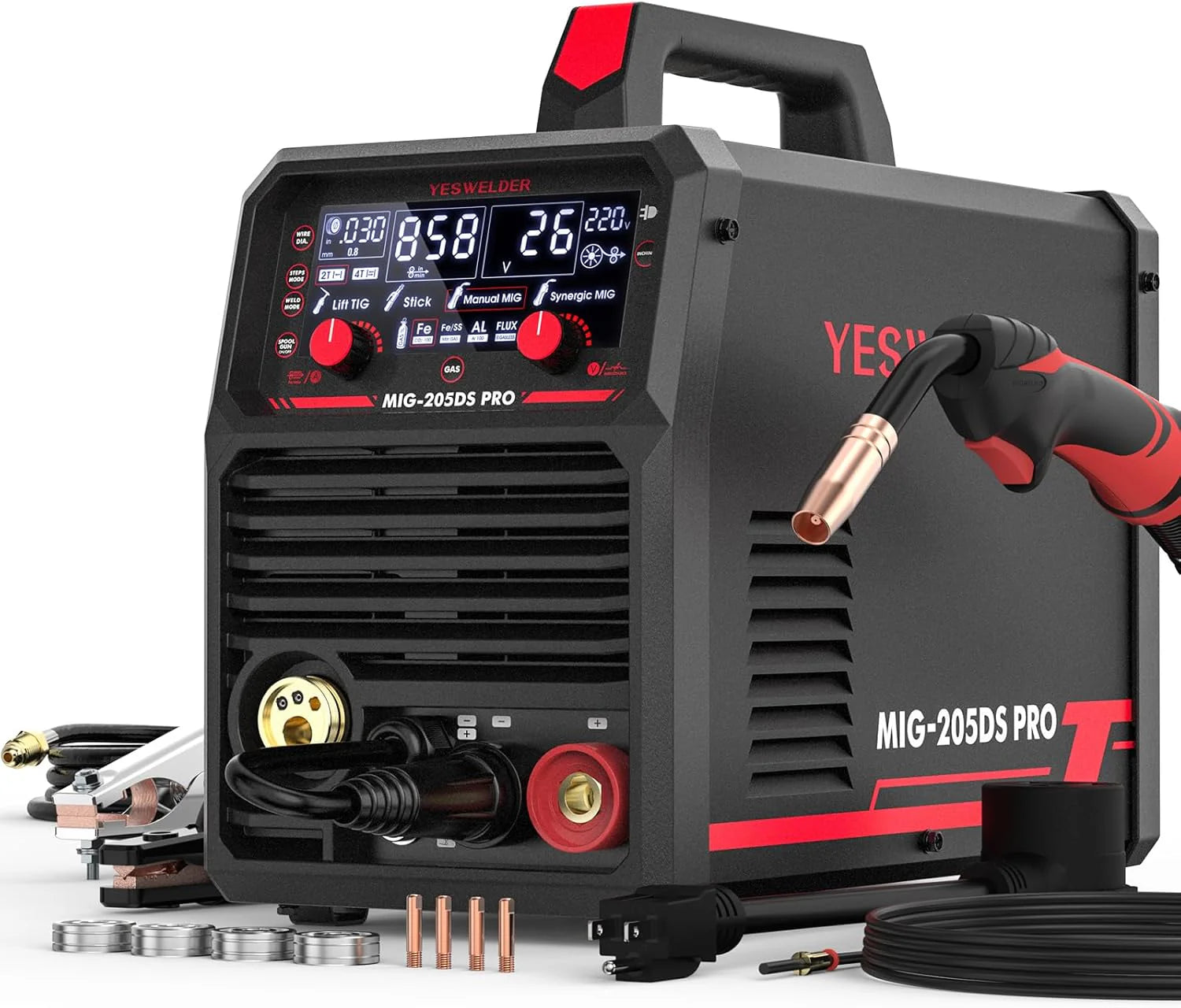 YESWELDER 135Amp MIG Welder,110V Flux Core Welder Flux Core MIG/Lift TIG/Stick 3-in-1 Large LED Digital Display Welding