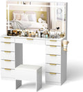 Glass Top Vanity Desk with Mirror and Lights, 11 Drawers Makeup Vanity with Golden Handles, 3 Lighting Modes Upgraded Silent