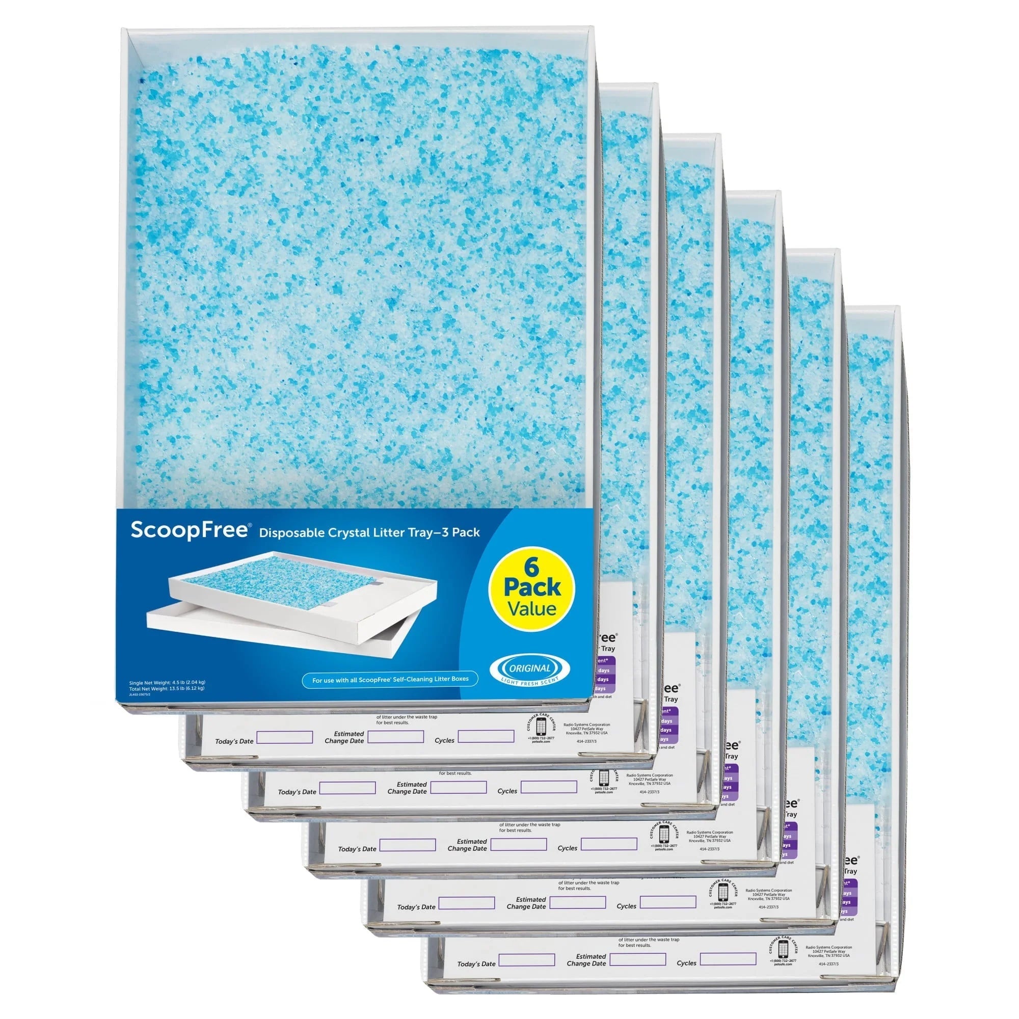 PetSafe ScoopFree Complete Replacement Blue Crystal Litter Tray 6-Pack Easy Cleanup with Disposable Tray Includes Leak