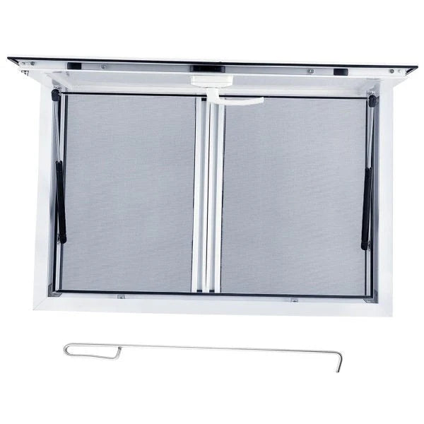 Concession Window 36W x 36H Aluminum Alloy Food Truck Service Window with Sliding Screens & Awning Door, Hydraulic Lift