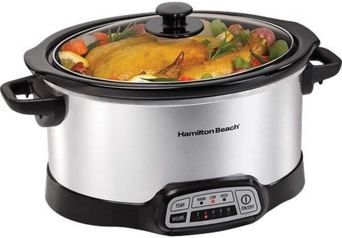 Pan-style slow cooker (for frying and saut ing), 6-liter capacity, slow cooking function, silver appearance
