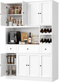 72" Tall Kitchen Pantry with Wine Rack, Pantry Cabinet with Microwave Stand, Large Hutch with Ample Storage, Hutch Cabinet