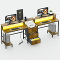 2 Person Desk with LED Lights & Charging Station - Long Desk for 2 with Storage Drawers, Monitor Riser, USB Ports & Outlets
