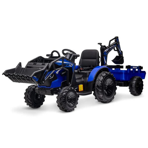 3-in-1 Ride-On Tractor, 24V Electric, Excavator & Bulldozer, Remote Control, LED, Music, USB/Bluetooth max 66 lbs