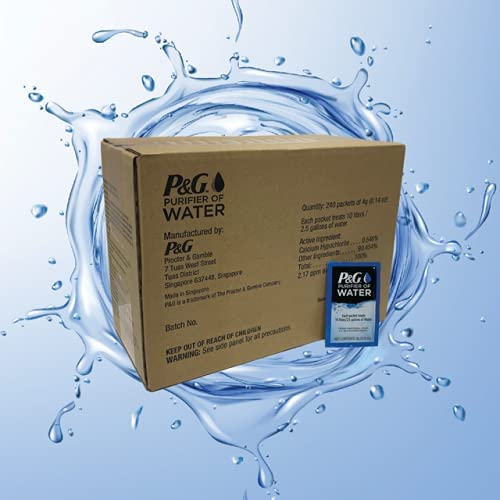 P&G Purifier of Water Portable Water Purifier Packets (Box of 240 Packets). Emergency Water Filter Purification Powder Packs