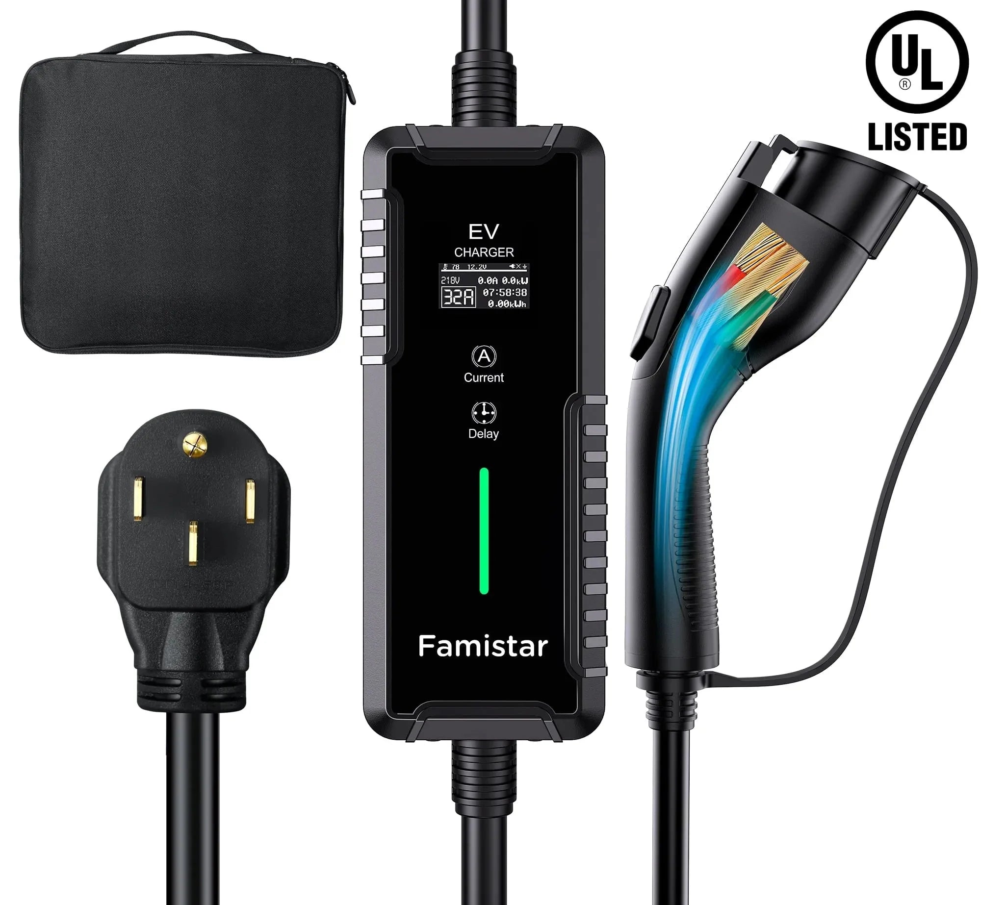 Level 2 & Level 1 EV Charger, 16Amp 110-240V Portable J1772 Electric Car Charger with Adjustable Amp Delayed Timer 25ft Long